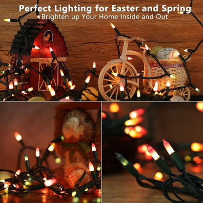 BrizLabs Easter Lights String, 34.8ft 150 Count Pastel Lights Connectable | UL Certified; Incandescent String Light Plugin, Incandescent Christmas Lights Green Wire for Easter Tree Indoor Outdoor Decor