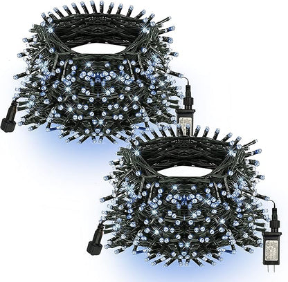 TW SHINE White Christmas Lights, Total 400 LED 132FT Outdoor Christmas Lights Plug in with 8 Modes, Waterproof Light Outdoor Green Wire, Indoor Xmas Decorations for Party Yard House Decor