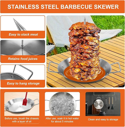 Al Pastor Skewer for Grill, Stainless Steel Vertical Skewer, Brazilian Vertical Spit Stand with 3 Removable Spikes(8”/10"/12”)& Brushes, for Tacos Al Pastor, Shawarma Kebabs Smoker Oven BBQ Dishes