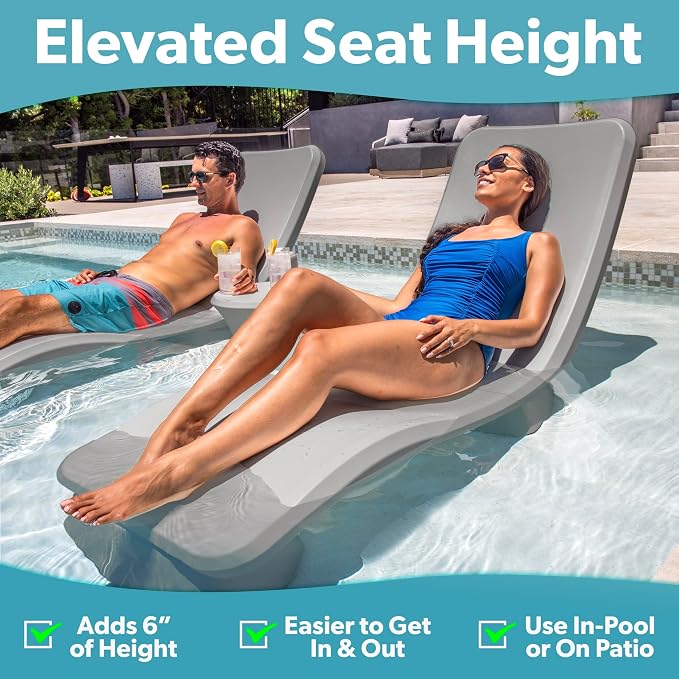 Coast Modern in Pool Lounge Chair - Waterproof & Weighted Chaise Lounger - Outdoor Pool Furniture for Patio or in Baja Shelf - Gray