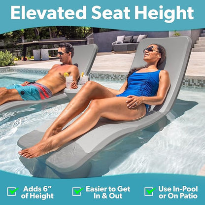 Coast Modern in Pool Lounge Chair - Waterproof & Weighted Chaise Lounger - Outdoor Pool Furniture for Patio or in Baja Shelf - Gray