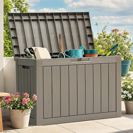 YITAHOME 45 Gallon Deck Box, Outdoor Storage Box for Patio Cushions, Outdoor Tools, Gardening Tools, Sports Equipment, and Throw Pillows, Lockable and Waterproof, Brown