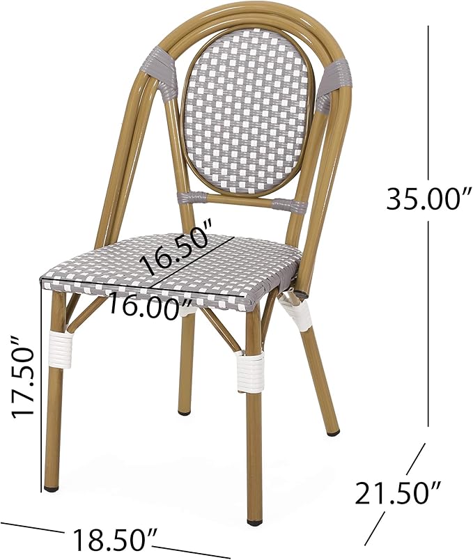 Christopher Knight Home Gwendolyn Outdoor French Bistro Chairs (Set of 2), Gray + White + Bamboo Print Finish