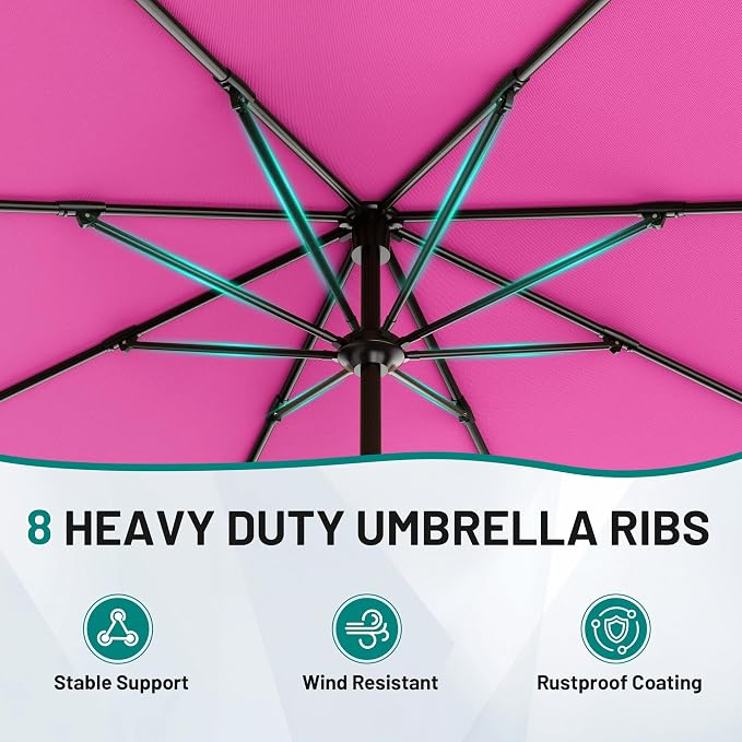 AreShark 12 FT Patio Umbrella for Outdoor, Outdoor Table Umbrella with Crank, Outdoor Patio Umbrellas with 8 Sturdy Ribs, Patio Umbrellas for Market, Garden, Pool (Rose Pink)