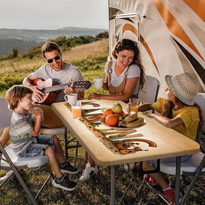 3PCS Vintage Camping Picnic Table Cover with Bench Covers & Storage Bag, 30x96 Inch Rustic Retro Camping Themed Waterproof Fitted Outdoor Patio Tablecloth with Elastic Edges for Campsite RV Backyard