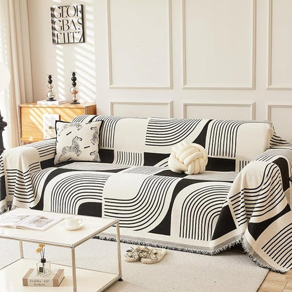 WEYOND Boho Couch Cover, Chenille Sofa Covers Washable, 71" x 134", Black | Couch Covers for 3 Cushion Couch Sofa Pet Friendly, Bohemian Sofa Slipcovers for Sectional Sofa, Loveseat, 2 3 4 Seater