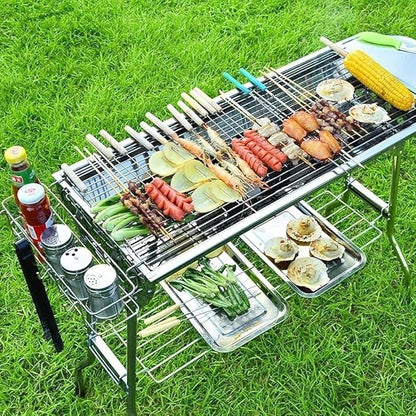 Barbecue Charcoal Grill Barbecue Charcoal Grill Stainless Steel Folding Portable BBQ Tool Kits for Outdoor Cooking Camping Picnics Charcoal BBQ Grill