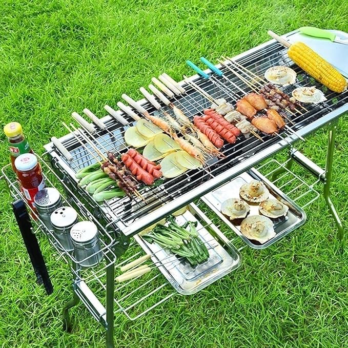 Barbecue Charcoal Grill Barbecue Charcoal Grill Stainless Steel Folding Portable BBQ Tool Kits For Outdoor Cooking Camping Picnics Portable Charcoal Grill