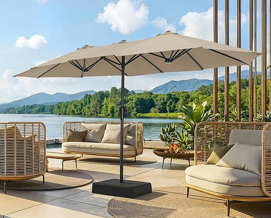 SUPERJARE 13FT Outdoor Patio Umbrella with Base Included, Double Sided Pool Umbrellas with Fade Resistant Canopy, Large Table Umbrella for Deck, Market, Backyard - Warm Beige