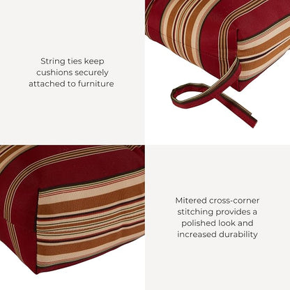 Outdoor Tufted High-Back Chair Cushions, One-Piece Hinged Seat and Back Design, Reversible with 4 Ties, Durable Polyester Fabric, Recycled Fiber Fill - Set of 2, Roma Stripe