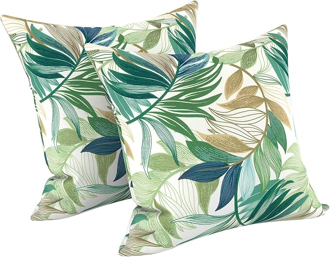 LVTXIII 2 Pack Outdoor Pillow Covers ONLY 18x18 Inch, Water-Repellent Square Decorative Cushion Covers for Patio Furniture, Garden, Sofa, Lush Leaf Green