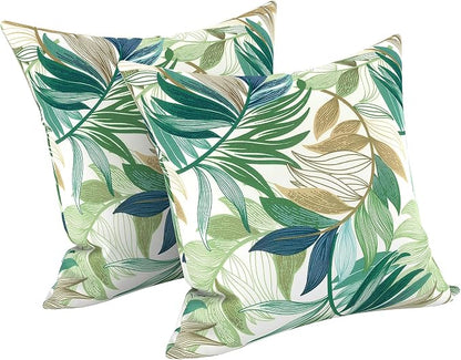 LVTXIII 2 Pack Outdoor Pillow Covers ONLY 18x18 Inch, Water-Repellent Square Decorative Cushion Covers for Patio Furniture, Garden, Sofa, Lush Leaf Green