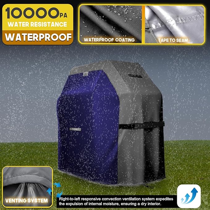 LIBZAKI Grill Cover 420D Waterproof, Weather Resistant, Rip-Proof, Anti-UV, Fade Resistant,Gas Grill Cover for Weber,Char Broil,Nexgrill Grills, etc.72 inches-Blue/Gray