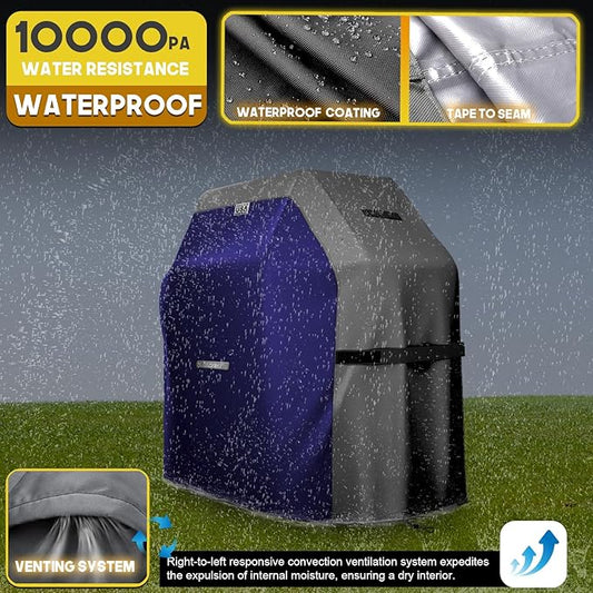 LIBZAKI Grill Cover 420D Waterproof, Weather Resistant, Rip-Proof, Anti-UV, Fade Resistant,Gas Grill Cover for Weber,Char Broil,Nexgrill Grills, etc.64 inches-Blue/Gray