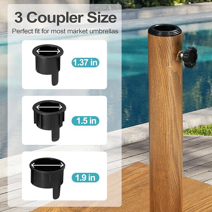 Patio Umbrella Base with Wheels, 43lbs Outdoor Umbrella Stand | With 2 Wheels, Square Heavy Duty Base, Suitable for 6-12FT Market & Fringe Umbrella, for Deck, Lawn, Poolside
