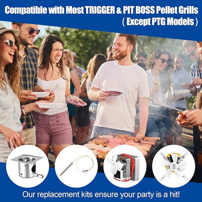 Traeger & Pit Boss Grill Replacement Parts Kit - Auger Motor, Hot Rod Igniter with Fuse, Induction Fan, Burn Pot with Screws, Compatible with Most Traeger & Pit Boss Pellet Grills