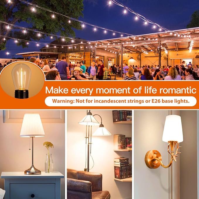 addlon LED Replacement Bulbs S14 15-Pack 1W E17 Waterproof Shatterproof | Commercial Grade Quality, LED Dimmable Compatible Clear Plastic E17 Screw Base for Our Outdoor String Light