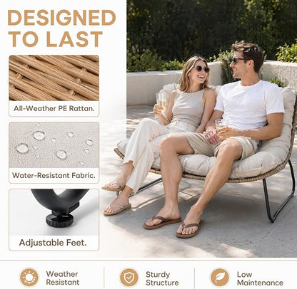 Outdoor Loveseat 2-Seat Wicker Rattan Boho Patio Sofa Beige 1PC | 53"x36"x30", 13" seat height. 4" thick cushions, 1000lb cap. All-weather PE rattan, rust-proof frame. Beige, 1PC.