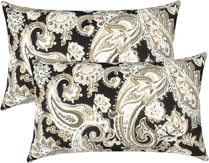 LVTXIII Outdoor/Indoor Lumbar Pillows, Decorative Patio Lumbar Cushions, Fluffy Fade Resistant Throw Pillow Cushions for Home Patio Coach Sofa, 12×20 Inch, Pack of 2, Paisley Black