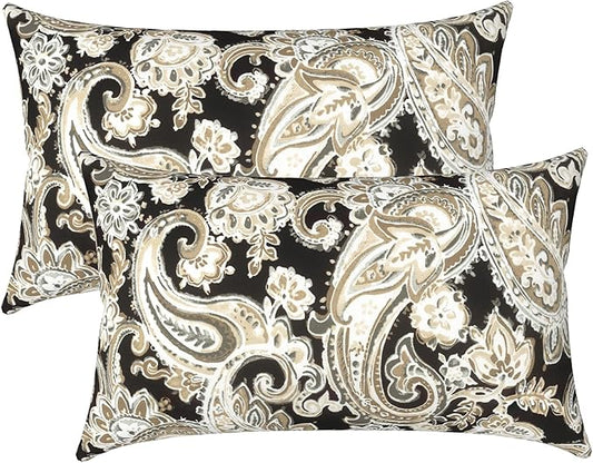 LVTXIII Outdoor/Indoor Lumbar Pillows, Decorative Patio Lumbar Cushions, Fluffy Fade Resistant Throw Pillow Cushions for Home Patio Coach Sofa, 12×20 Inch, Pack of 2, Paisley Black