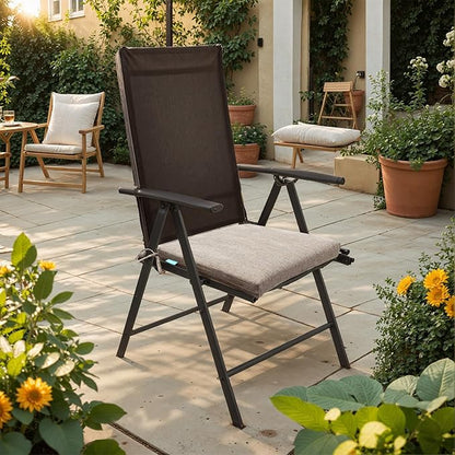 QILLOWAY Outdoor Indoor Chair Pads,Seat Cushions, Square Foam Dining Chair Patio Cushion Set of 4, All Weather, 17" Lx17 Wx3 D (Beige/Sand/Camel)