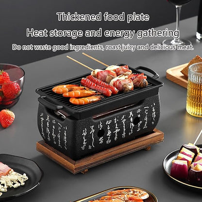 Tabletop Charcoal Barbecue Stove Charcoal BBQ Grill with Removable Nonstick Enamel Baking Pan Excellent Vent System for Indoor and Outdoor Picnic Camping Patio Backyard Cooking(E)