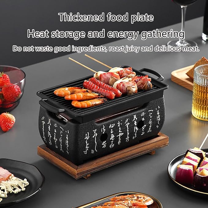Tabletop Charcoal Barbecue Stove Charcoal BBQ Grill with Removable Nonstick Enamel Baking Pan Excellent Vent System for Indoor and Outdoor Picnic Camping Patio Backyard Cooking(C)