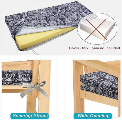 NettyPro Patio Bench Swing Loveseat Cushion Covers, Water Resistant UV Protection Outdoor Furniture Cushion Slipcovers with Zipper, Slate Grey Paisley, 48 x 18 x 3 Inch
