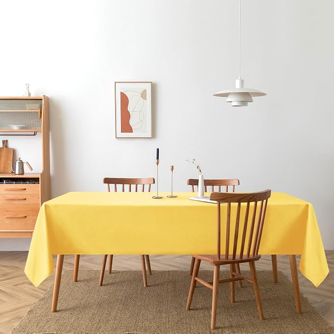 DWCN Waterproof Rectangle Tablecloth - 54 x 80 Inch - Stain and Wrinkle Resistant Washable Table Cloth, Decorative Fabric Table Cover for Kitchen Dining Room Party and Outdoor Use, Yellow