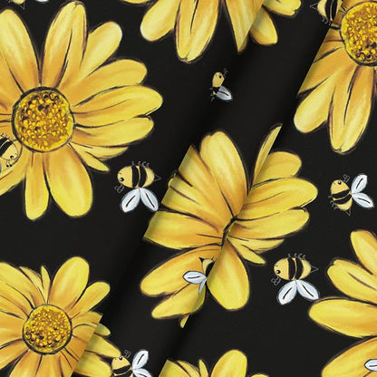 Horaldaily Summer Tablecloth 60 x 120 Inch Rectangular Bumble Bee | Yellow Sunflower Black Fall Washable Table Cover for Party Picnic Dinner Decor