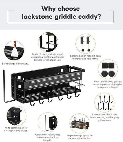 Griddle Caddy for Blackstone 17"/22"/28"/36"/, Blackstone Caddy with Squeeze Bottle, Upgraded 6-in-1 Grill Storage Organizer with Cup & Paper Towel Holder, Outdoor BBQ Grill Accessories
