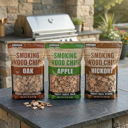Smoking Wood Chips Variety Pack, 3 Flavors (Oak, Hickory, Apple), 2 lbs × 3 — All-Natural BBQ Smoking Chips for Smoker Box, Electric Smokers, Pellet & Charcoal Grills