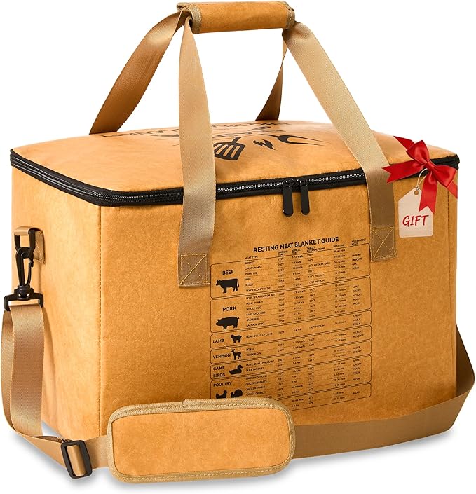 BBQ Blanket for Resting Meat,Reusable BBQ Resting Bag for Meat, Includes Resting Time Guide, Leak-Proof Oxford Cloth with Thick Insulation, Yellow 3D Bag