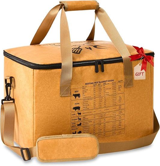 BBQ Blanket for Resting Meat,Reusable BBQ Resting Bag for Meat, Includes Resting Time Guide, Leak-Proof Oxford Cloth with Thick Insulation, Yellow 3D Bag