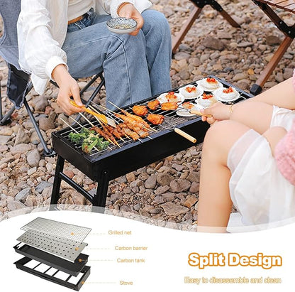 Ergocar BBQ Grill, Foldable and Portable Stainless Steel BBQ, Charcoal Grill with Stand and Drawer Type Ash Accumulator, for Outdoor Picnic Garden Terrace Camping Trip