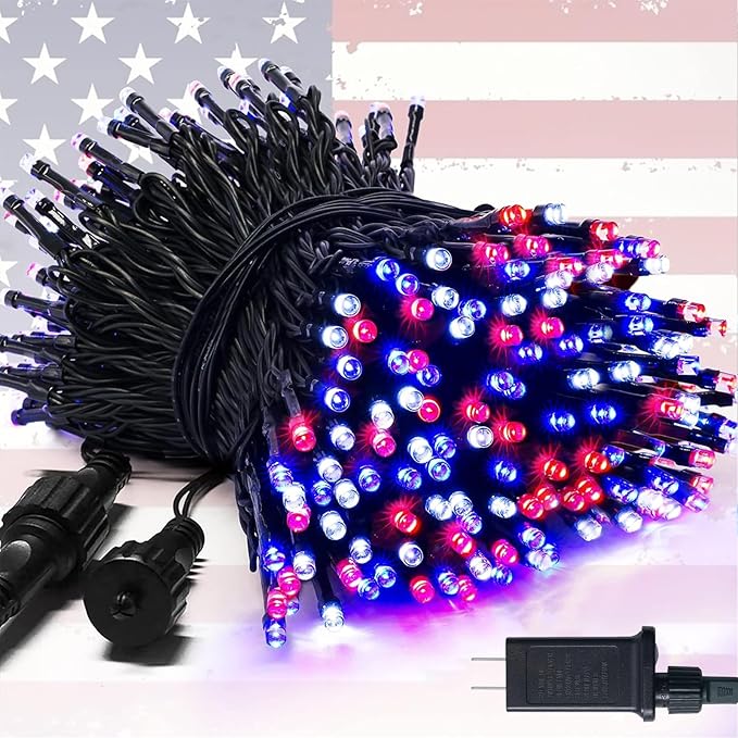 JMEXSUSS 250 LED Red White and Blue Lights for 4th of July Decorations - 91.5ft Connectable Patriotic Lights Outdoor Waterproof with 8 Modes for Home Yard Patio Party Decor
