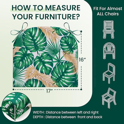 HARBOREST Outdoor Chair Cushions Set of 4, Water Resistant Patio Chair Cushions with Ties, Outdoor Seat Cushions for Patio Furniture, 17"x16"x2", Frond
