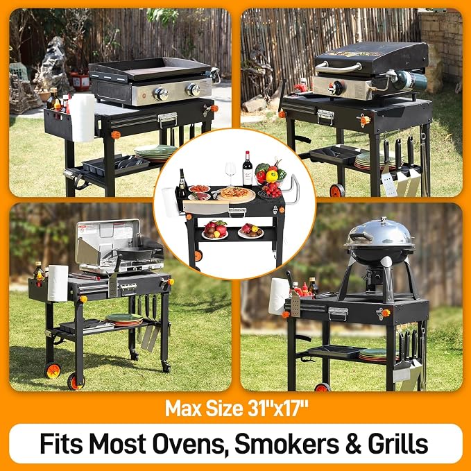 Heavy Duty Folding Grill Cart with Cover & Wheels | Compatible with 17/22" Blackstone Griddle, Mobile Outdoor Grill Stand with Large Storage for Camping, RV & Backyard Parties