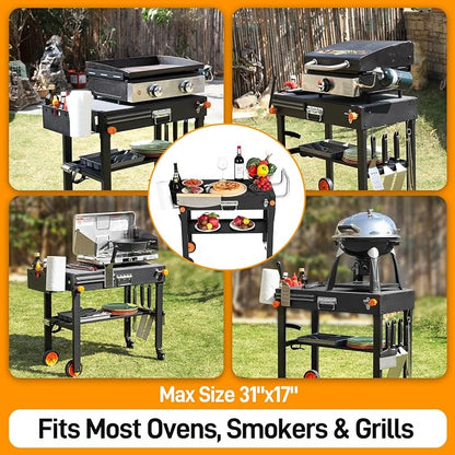 Heavy Duty Folding Grill Cart with Cover & Wheels | Compatible with 17/22" Blackstone Griddle, Mobile Outdoor Grill Stand with Large Storage for Camping, RV & Backyard Parties