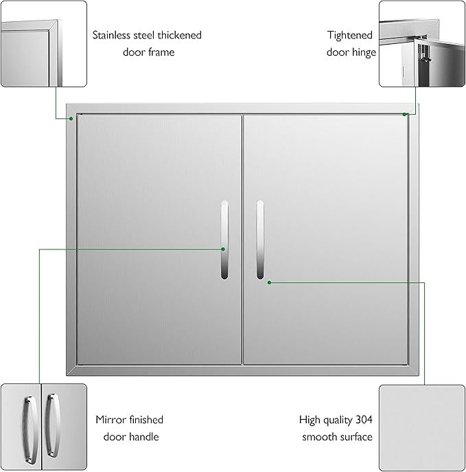 Outdoor Kitchen Doors 30W x 23H Inch, Double BBQ Access Doors 304 Stainless Steel for Outdoor Kitchen Cabinet Grill Station or BBQ Island