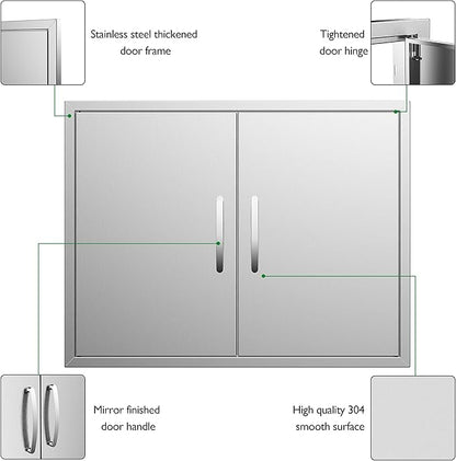 Outdoor Kitchen Doors 30W x 23H Inch, Double BBQ Access Doors 304 Stainless Steel for Outdoor Kitchen Cabinet Grill Station or BBQ Island