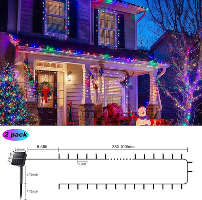 2 Pack Solar String Lights for Outside,Each 33Ft 100 LED Solar String Lights Outdoor Waterproof with 8 Modes,Solar Lights Outdoor for Patio, Garden, Tree, Party Decor-Multicolor