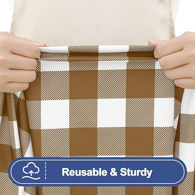 Smiry Picnic Table Cloth 2 Pack, Waterproof Elastic Fitted Tablecloths for 6FT Rectangle Tables, Washable Polyester Buffalo Plaid Tablecloth for Camping, Dining & Outdoor (Brown & White, 30" x 72")