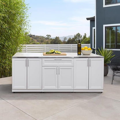 Blue Sky Outdoor Living White Shaker 3-Piece Outdoor Kitchen Combo Set 10 – Weatherproof Modular Storage Cabinets