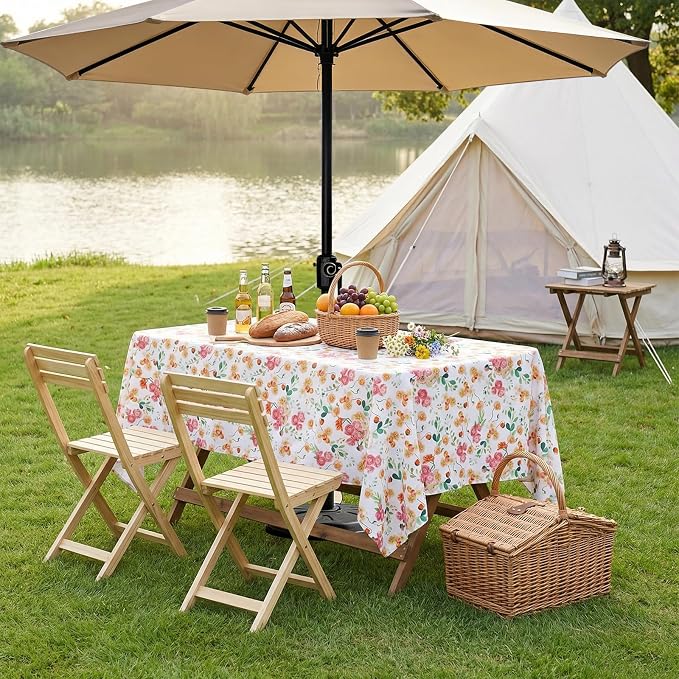 SquarePie Outdoor Tablecloth with Umbrella Hole Rectangle - 60x84 Inch Patio Table Cloth Waterproof Zipper Table Cover for Spring Summer Garden Camping Poolside Picnic BBQS, Rose Floral