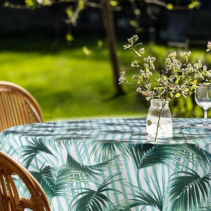Lamberia 60" Round Patio Tablecloth with Umbrella Hole and Zipper, Waterproof Outdoor Table Cover for Patio, Backyard, BBQ, Picnic & Indoor Dining, Washable Polyester Circular Tablecloth