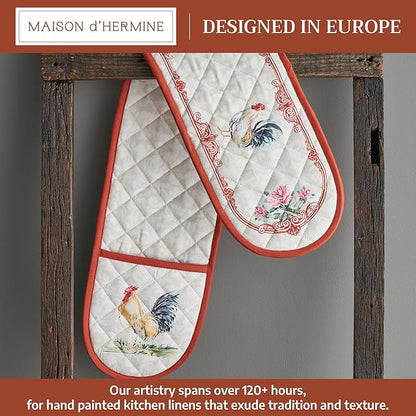 Maison d' Hermine Double Oven Mitts 100% Cotton 7"x35" Double Oven Mitt Heat Resistant BBQ Cooking Gloves with Loop Baking Grilling Kitchen Hotel Home Farmhouse Spring Summer (Campagne)