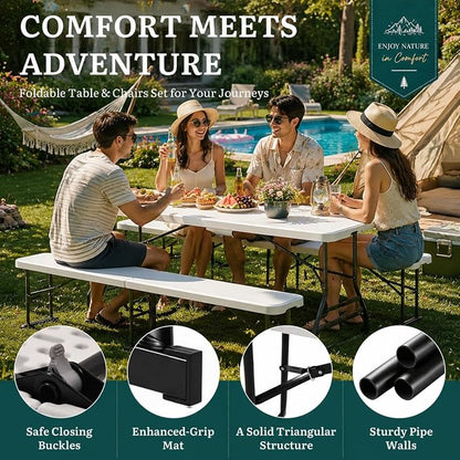 YITAHOME 6ft Folding Picnic Table with Benches | Heavy Duty 6 ft Picnic Tables for Outdoors, Portable Outdoor Table with Center Lock & Non-Slip Feet for Backyard, Camping