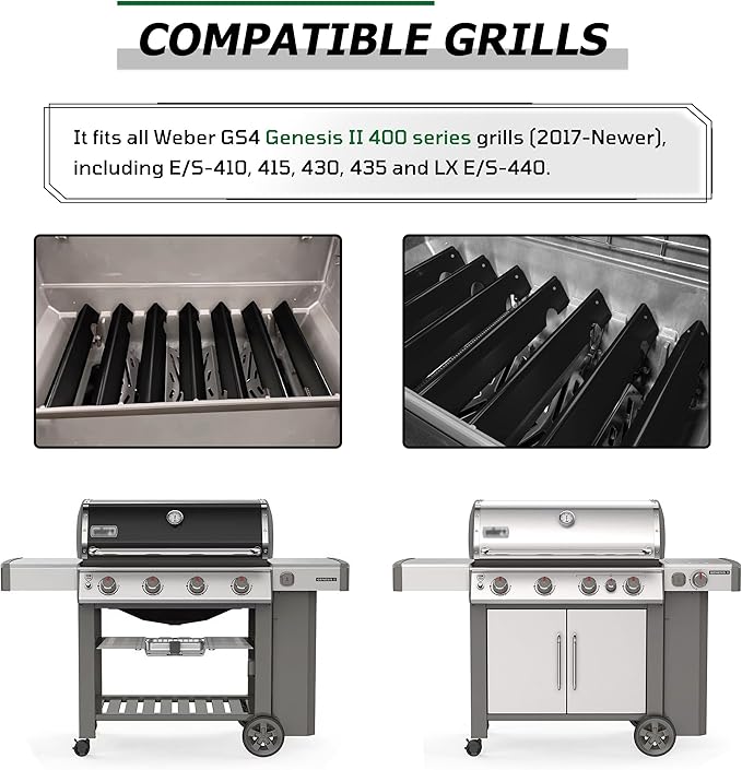 66033 66797 Flavorizer Bars 17” Replacement Weber GS4 Genesis II 400 Series, E-410 E-435 S-410 S-435 SE-410 Grill Parts, Genesis GS4 II LX E/S-440 Parts, Porcelain-enameled Flavor Bars, 7 Pack