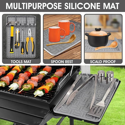 Vanys Silicone Griddle Tools Mat And Silicone Grease Cup Liners for Blackstone, Reusable Grease Catcher Cup And Silicone Spatula Mat Of Griddle Accessories For Blackstone. (4 PCS, Grey)
